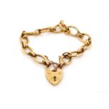 9ct yellow chain bracelet and heart padlock