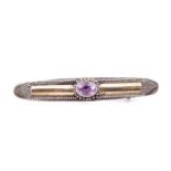 Art Deco silver and amethyst bar brooch