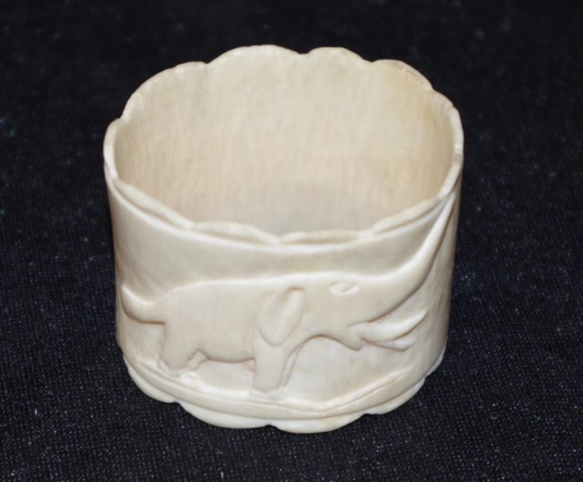 Early Indian carved ivory elephant napkin ring