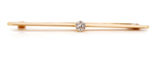 Antique 15ct rose gold and diamond bar brooch