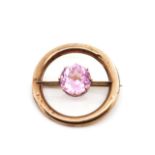 Art Deco pink glass and 9ct rose gold brooch