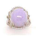 Lavender jade and silver halo ring