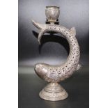 Ornate silver plate fish candlestick