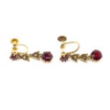 Garnet and seed pearl set 9ct rose gold ear clips