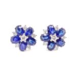 Sapphire and diamond set "flower" earrings