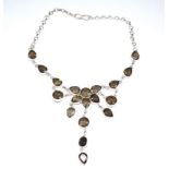 Smoky quartz and silver chandelier necklace