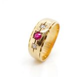 Diamond and ruby set yellow gold ring