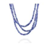 Three strand sapphire beaded necklace