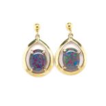 Opal triplet and 9ct yellow gold drop earring