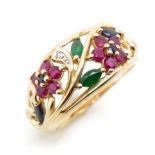 Multi gemstone set 9ct yellow gold ring