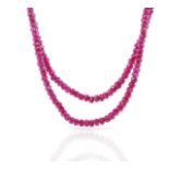 Double strand ruby beaded necklace