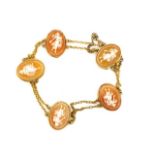 Antique carved cameo and yellow gold bracelet