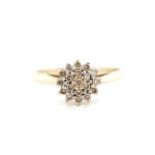 Diamond and 9ct yellow gold cluster ring