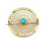 Antique yellow gold and turquoise disc brooch