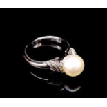 Pearl and diamond set 18ct white gold ring