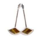 Silver and tiger's eye hanging studs earrings