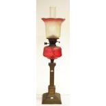 Antique ruby glass & brass banquet lamp