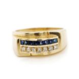 Sapphire and diamond set 9ct yellow gold ring