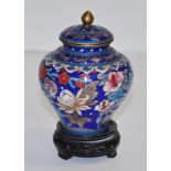 Chinese lidded cloisonne canister & stand