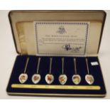 Set of 6 sterling silver & enamel flower teaspoons