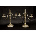 Pair George V sterling silver candelabrum