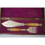 Wood cased antique silver plate fish servers