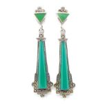 Art Deco Chrysoprase and silver drop earrings