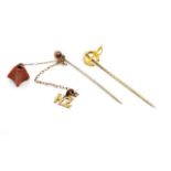 Two antique yellow gold stick pins