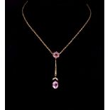 Edwardian 9ct rose gold and pink glass necklace