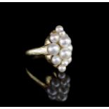Pearl and 14ct yellow gold navette ring