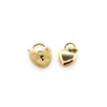 Two 9ct yellow gold heart charms