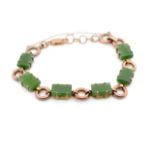 Antique Nephrite jade and 9ct rose gold bracelet