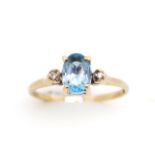 Aquamarine, diamond and 9ct yellow gold ring