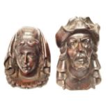 Pair antiquecarved wood figural heads