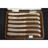 Cased set six silver plate tea knives