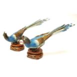 Pair Chinese enamel & filigree pheasant figures