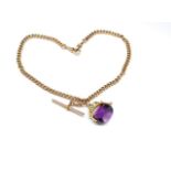 Antique 9ct rose gold fob chain and amethyst