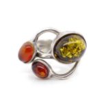 Amber and silver ring
