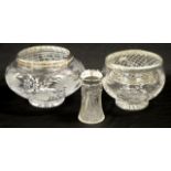 Two cut crystal rose bowls