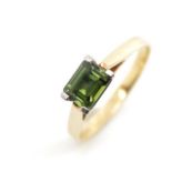 Green parti sapphire and 9ct two tone gold ring