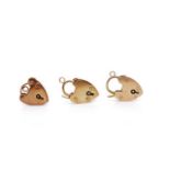 Three 9ct rose gold heart padlocks clasps