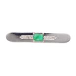Emerald, diamond and 14ct white gold brooch