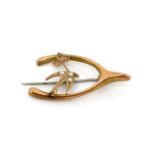 Antique 9ct rose gold wish bone brooch