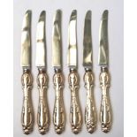 Set six sterling silver handle fruit knives