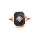 Diamond, onyx and 9ct rose gold ring