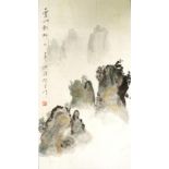 Framed Chinese watercolour 'Mountains'