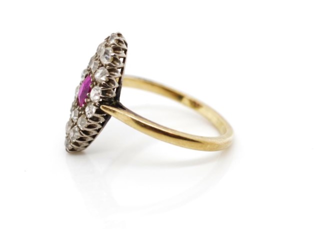 Antique Ruby and diamond set navette ring - Image 4 of 5