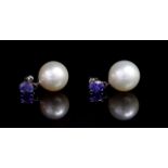South sea pearl, tanzanite and white gold earrings