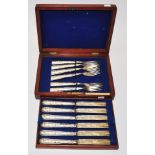 Boxed set six silver plate fruit knives & forks