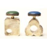 Two Mexican silver stone set scent bottles